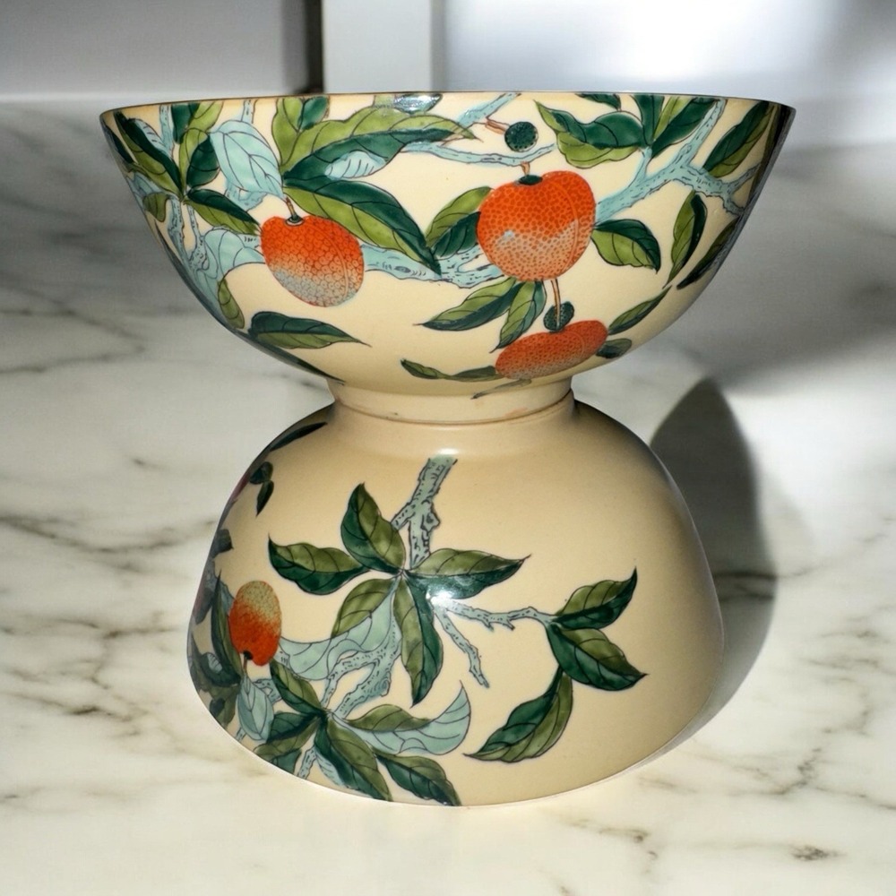 Lot Of 2 Vtg Litchi Fruit 8" BOWL Japanese Porcelain Ware Decorated In Hong Kong